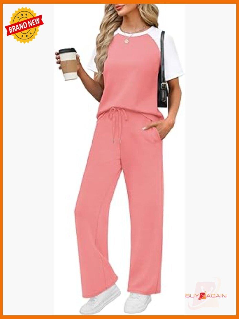 2 Piece Lounge Set Short Sleeve Travel Outfit Relaxed Wide Leg Pants